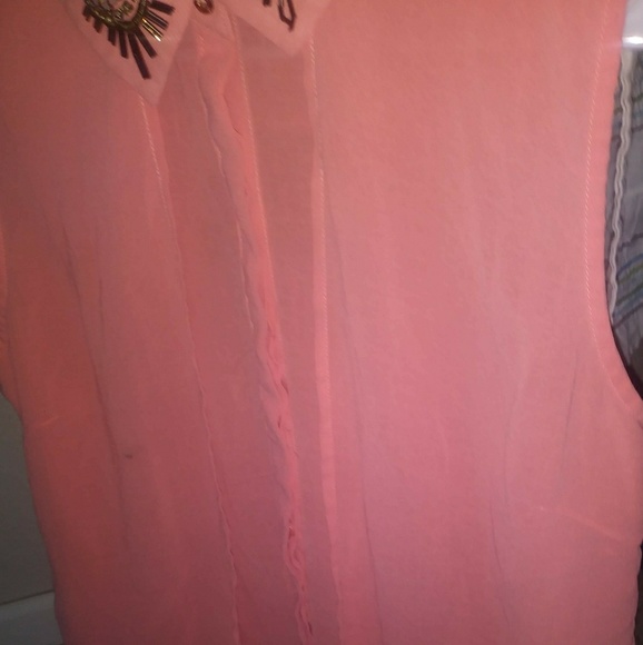 Kardashian Kollection Coral Beaded Sheer Blouse - Picture 5 of 6